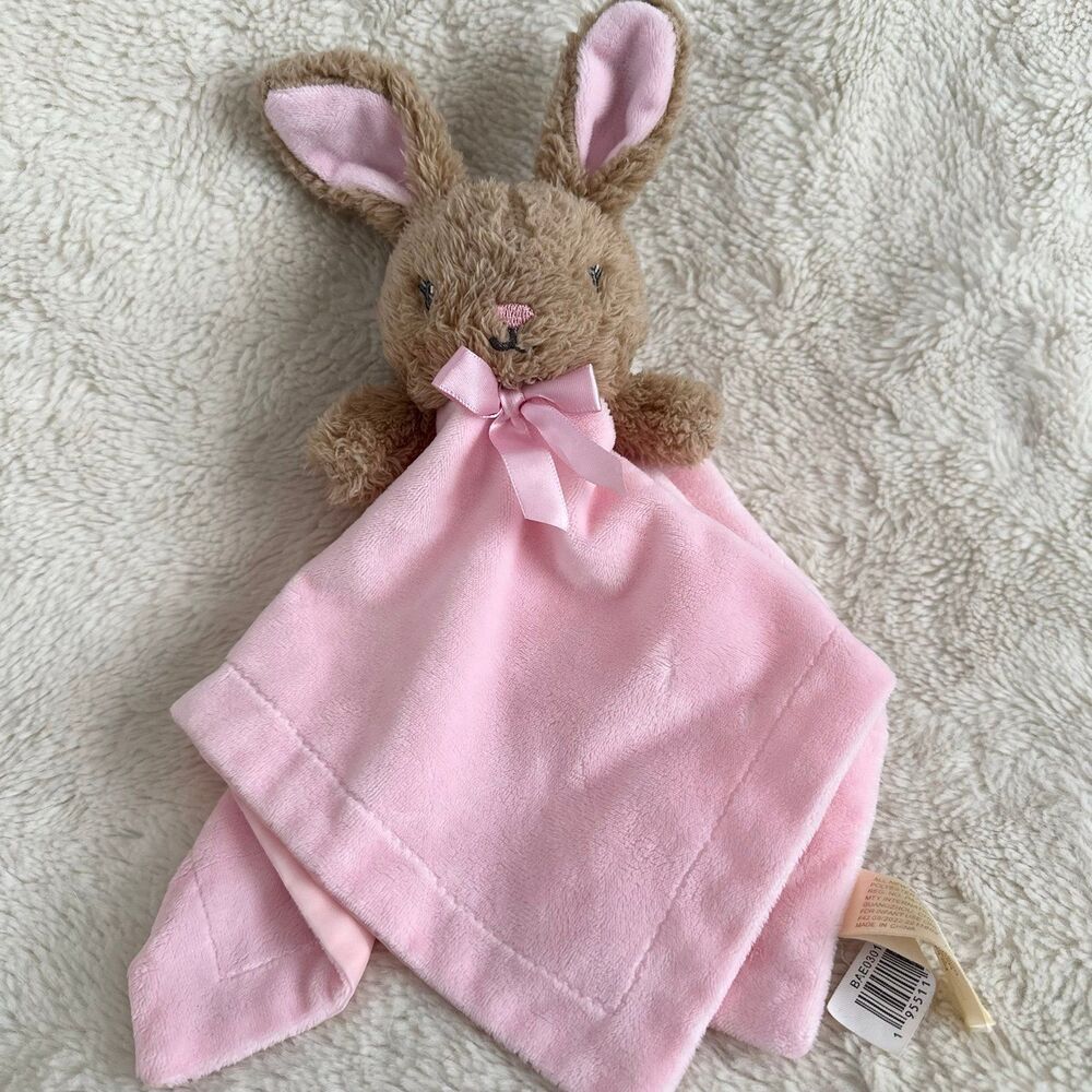 Walmart MTY International Brown Pink Bunny Lovey Security Baby Blanket Plush